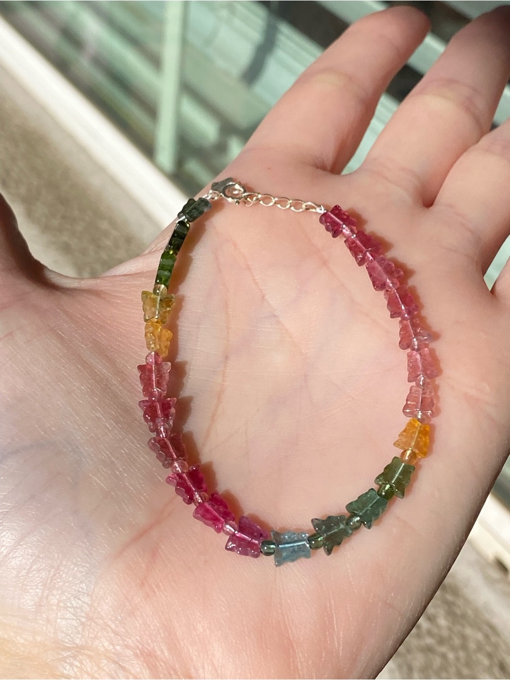 S925 Rainbow Tourmaline Butterfly Bracelet Adjustable Sterling Silver Bracelet